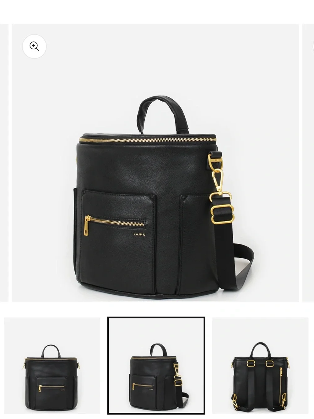 Fawn Design The Mini Black Faux Leather Backpack Diaper Bag Purse with Pockets